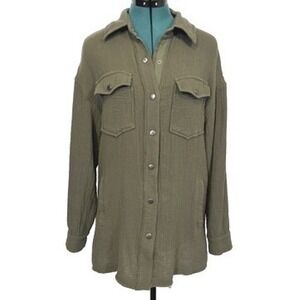 Avec Les Filles Women's Small Button Down Gauze Shirt Green‎ Oversized